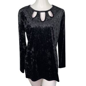 Como Vintage Velour Velvet Long Sleeve Keyhole Black Blouse Shirt Women's L New